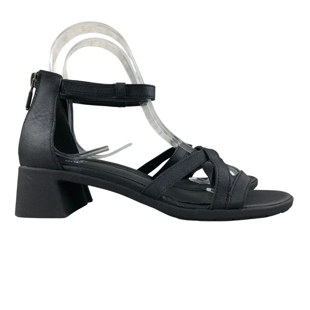 Eileen Fisher NWOT Women's Size 6.5 Noni Black Leather Open Toe Heeled Sandals